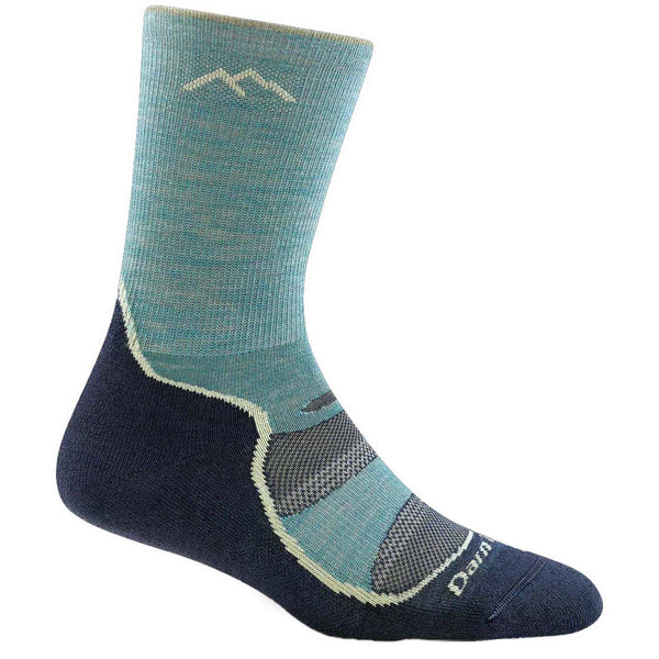 Women’s lightweight micro crew hiking socks featuring breathable merino wool construction, light cushioned comfort, and durable outdoor trail styling