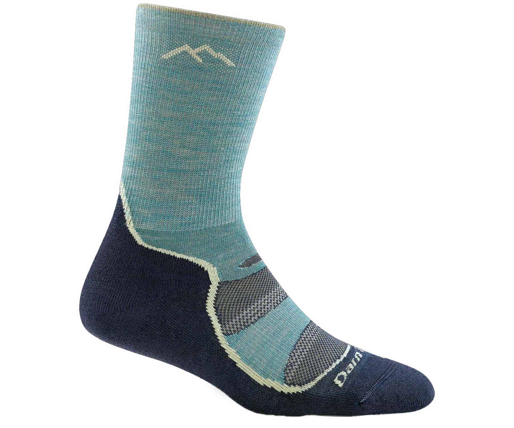 Women’s lightweight micro crew hiking socks featuring breathable merino wool construction, light cushioned comfort, and durable outdoor trail styling