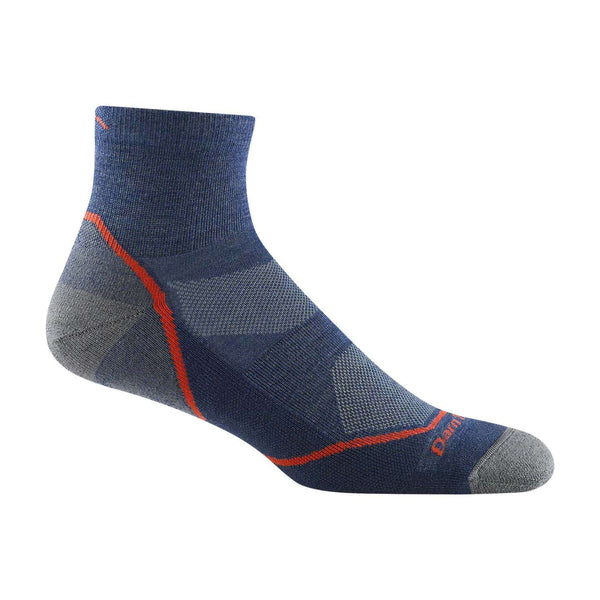 Men’s lightweight quarter hiking socks featuring breathable merino wool construction, light cushioned comfort, and durable outdoor trail styling for hiking and active wear