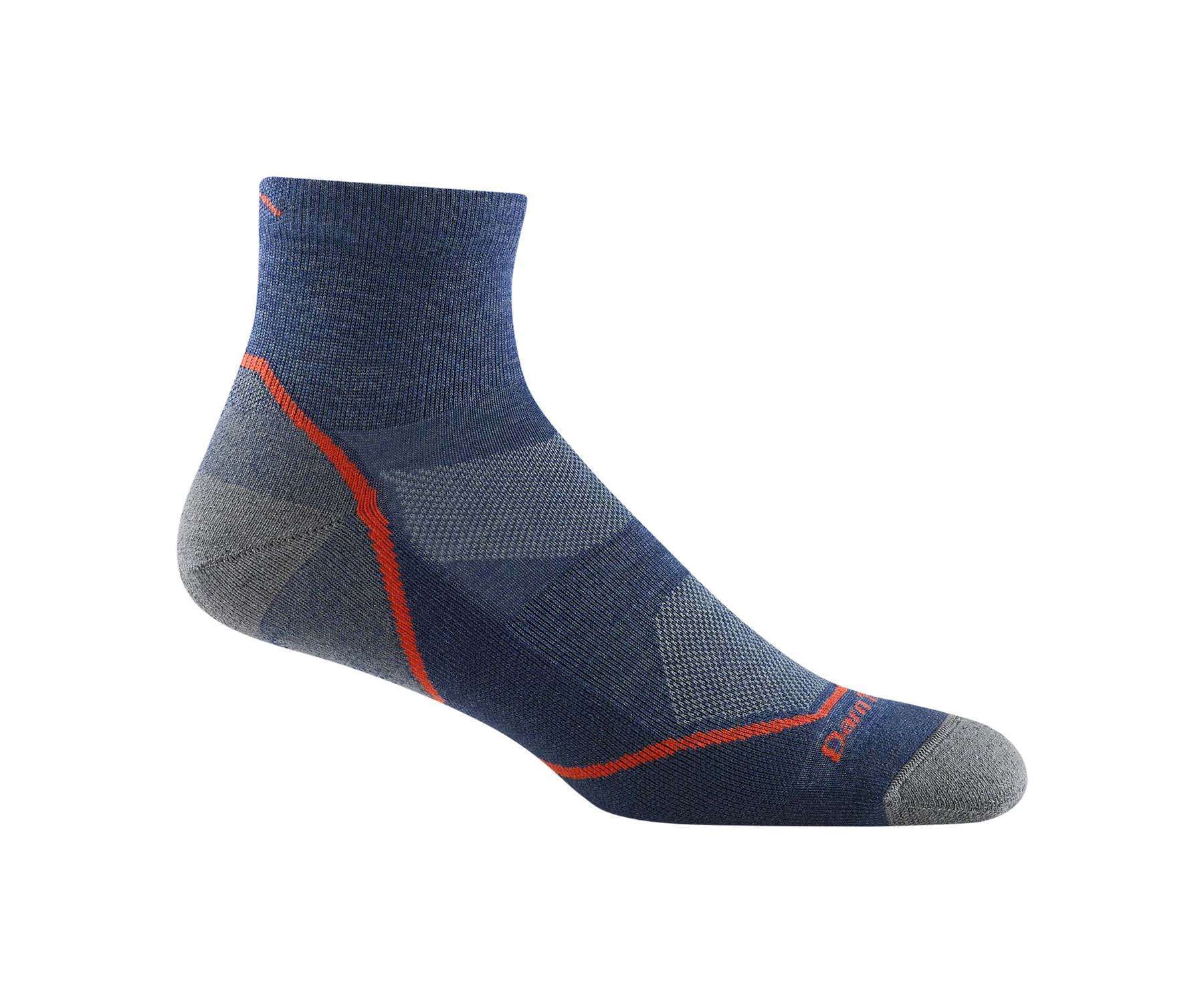 Men’s lightweight quarter hiking socks featuring breathable merino wool construction, light cushioned comfort, and durable outdoor trail styling for hiking and active wear