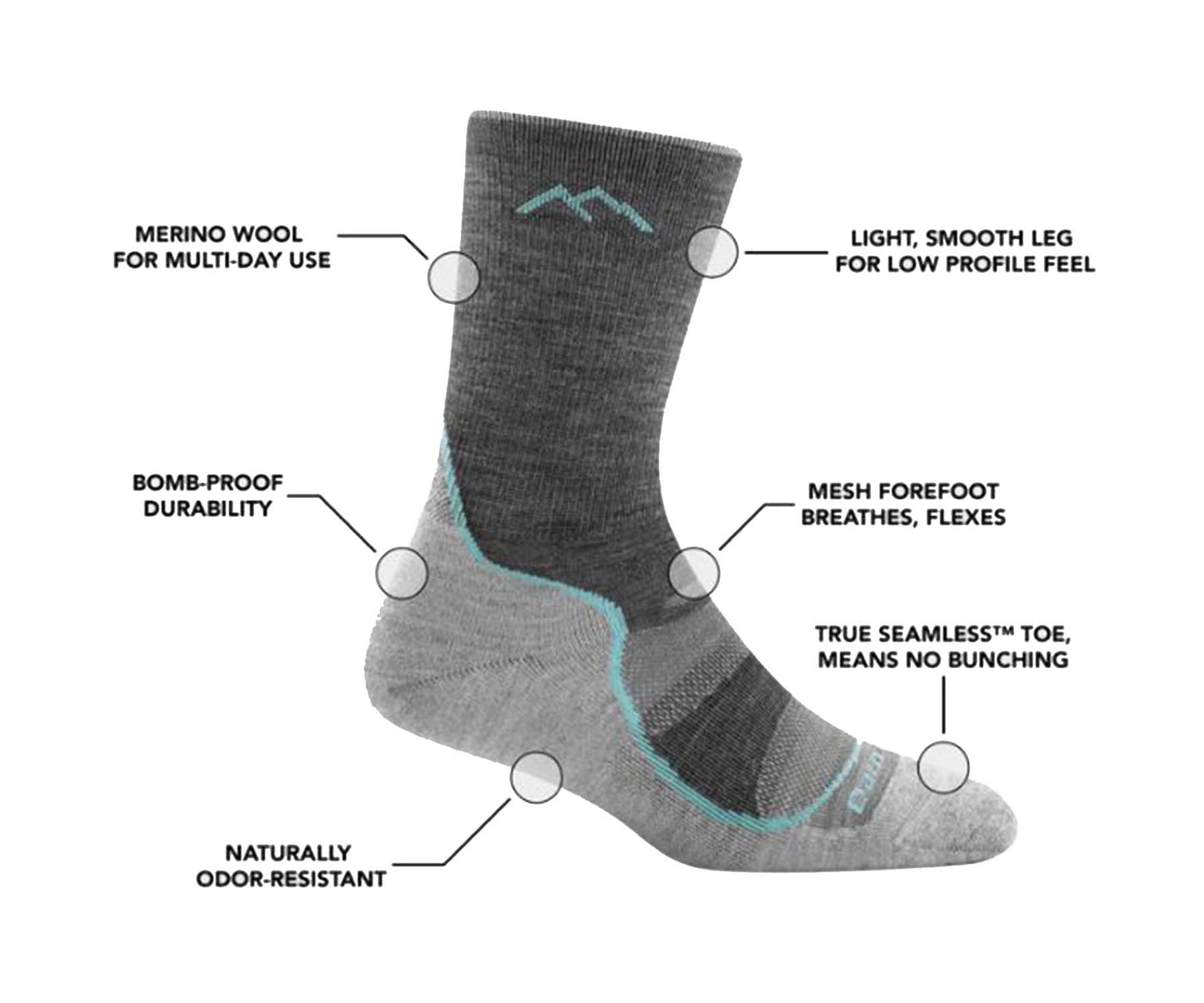 Darn Tough Women's Light Hiker Micro Crew Lightweight Hiking Sock - Aqua 1967-C