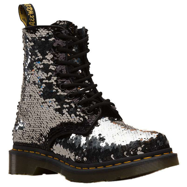 Dr. Martens Women's 1460 Pascal Sequin Lace Up Boot (Black / Silver)