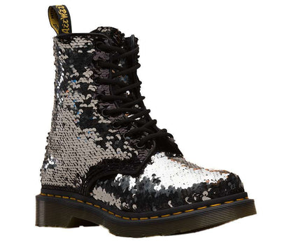 Dr. Martens Women's 1460 Pascal Sequin Lace Up Boot (Black / Silver)