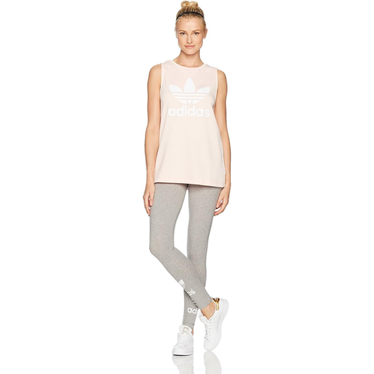 Adidas Originals Women's Trefoil Leggings in Medium Grey Heather with double rubber-print trefoil logos at the cuffs.
