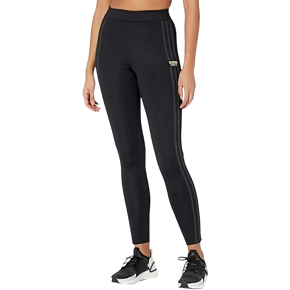 Women's adidas Originals R.Y.V. Leggings in black with tonal 3-Stripes down the legs and the adidas double linear Trefoil logo on the thigh.