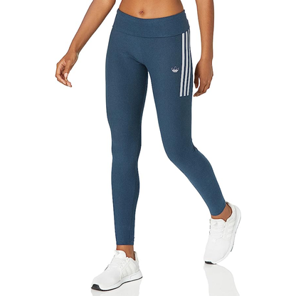 Adidas Originals leggings in Crew Navy and White color, featuring high rise design, adidas 3-Stripes, and the Trefoil logo on the hip.