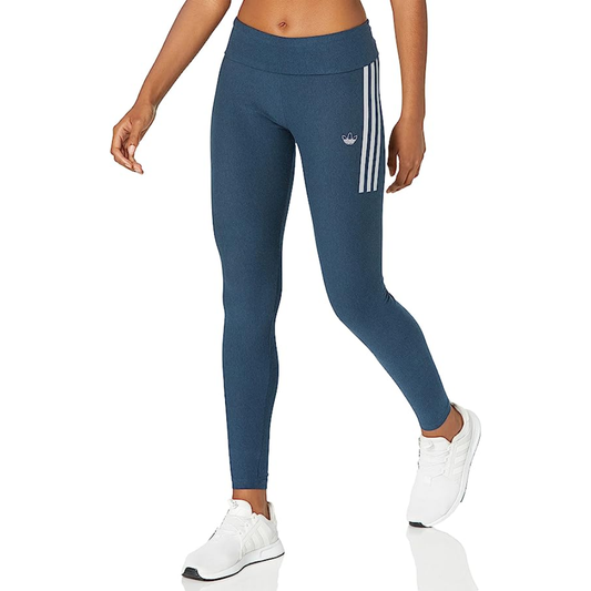 Adidas Originals leggings in Crew Navy and White color, featuring high rise design, adidas 3-Stripes, and the Trefoil logo on the hip.