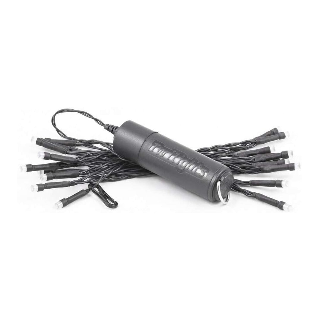 Portable LED string lights featuring a flexible cord, compact battery-powered design, and warm ambient illumination for campsites, tents, hammocks, and outdoor gatherings