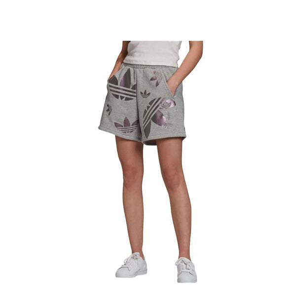 adidas Women's LARGE LOGO SHORTS, FS7237, Medium Grey Heather / True Pink 