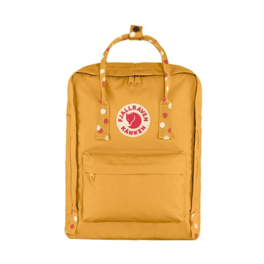Fjällräven Kånken backpack with a classic boxy shape, featuring top handles, adjustable shoulder straps, front zip pocket, and durable fabric for everyday use.