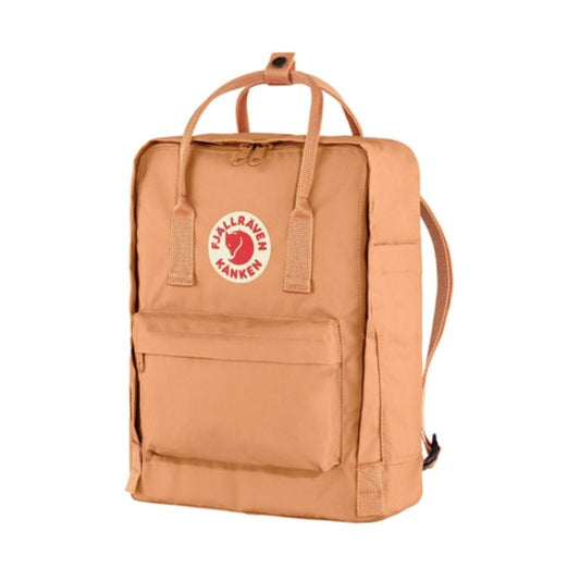 Fjällräven Kånken backpack with a classic boxy shape, featuring top handles, adjustable shoulder straps, front zip pocket, and durable fabric for everyday use.