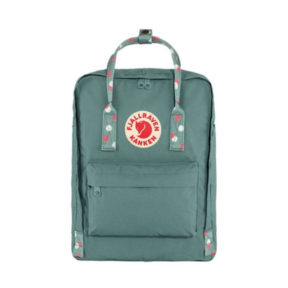 Fjällräven Kånken backpack with a classic boxy shape, featuring top handles, adjustable shoulder straps, front zip pocket, and durable fabric for everyday use.