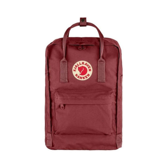 Fjällräven Kånken Laptop 15-inch backpack with a boxy shape, padded laptop compartment, front zip pocket, and adjustable shoulder straps, designed for everyday carry