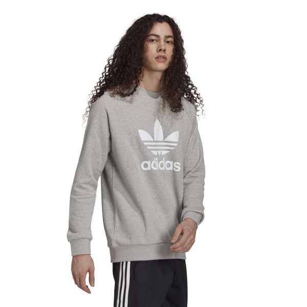 adidas Originals Men's ADICOLOR CLASSICS TREFOIL CREWNECK SWEATSHIRT  H06650  Medium Grey Heather / White