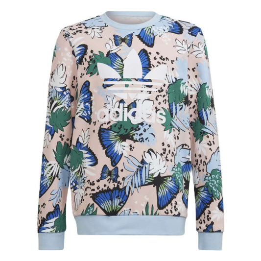 A front view of the adidas Originals Girls' Her Studio London Collab Crew featuring a unique design