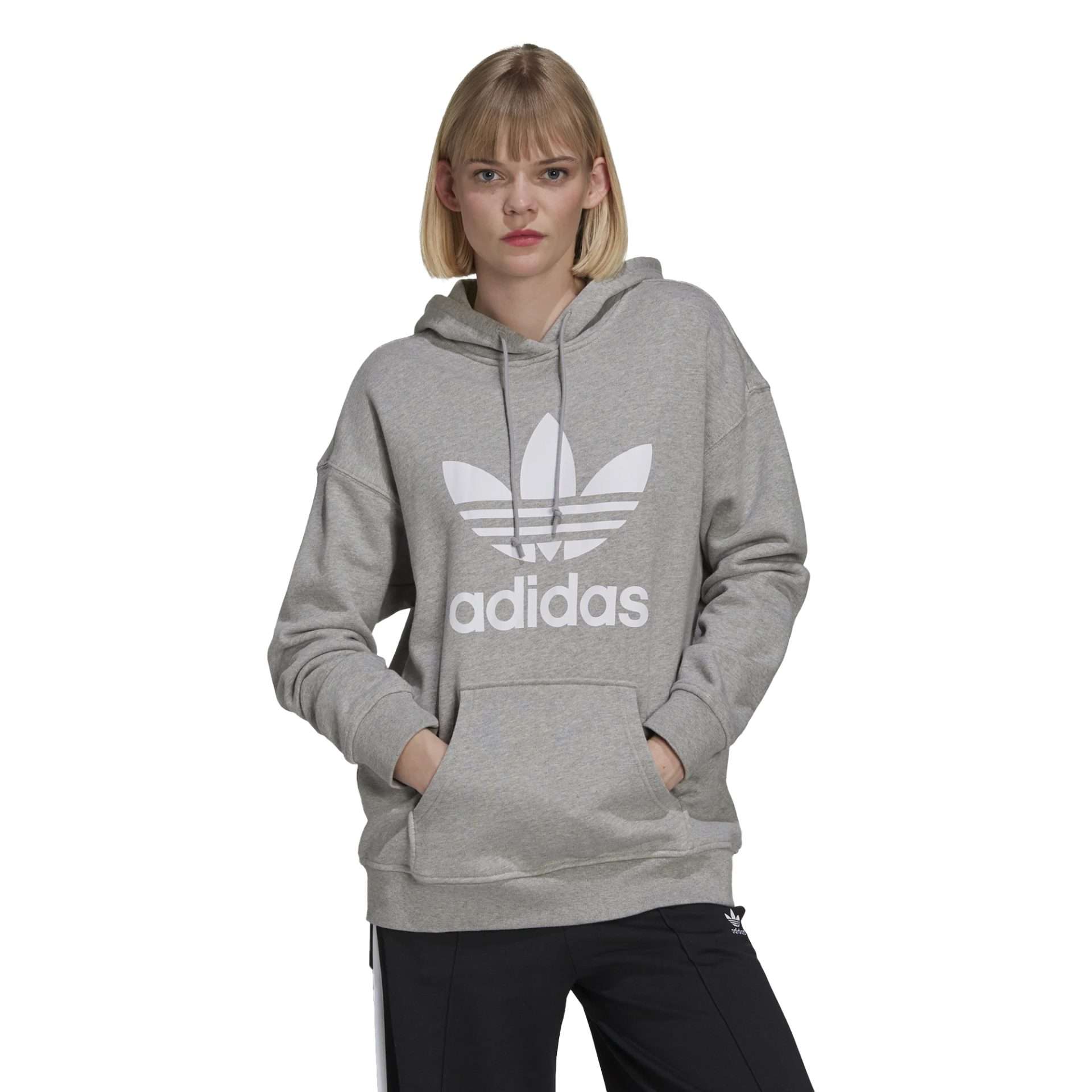 adidas Originals Women's ADIDAS ADICOLOR TREFOIL HOODIE  H33589 Medium Grey Heather