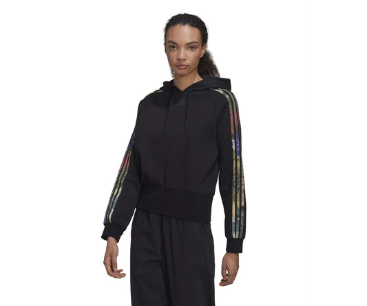 adidas WOMEN'S ESSENTIALS 2 ALLOVER PRINT HOODIE , HM5278, Ecru Tint / Multicolor / Purple Met.