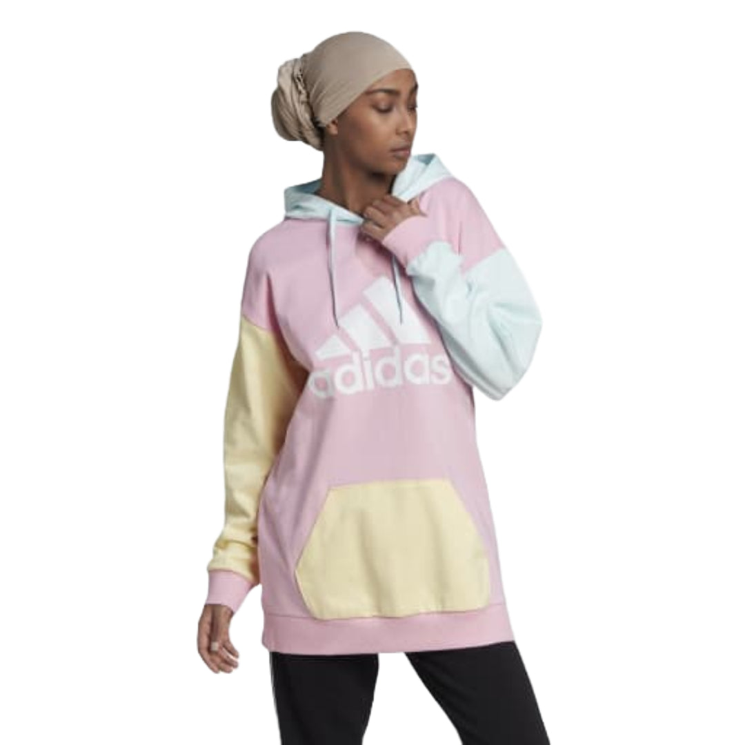 adidas Women's CB FT Hoodie Sweat in a color block design, offering a casual and stylish look with cozy fleece for comfort and warmth.