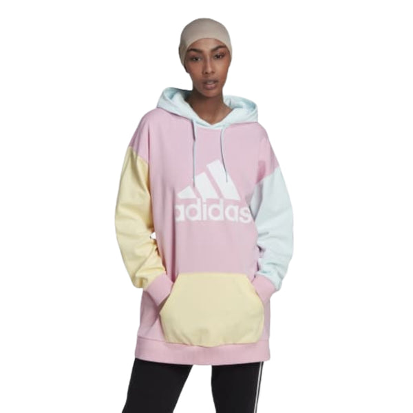 adidas Women's CB FT Hoodie Sweat in a color block design, offering a casual and stylish look with cozy fleece for comfort and warmth.