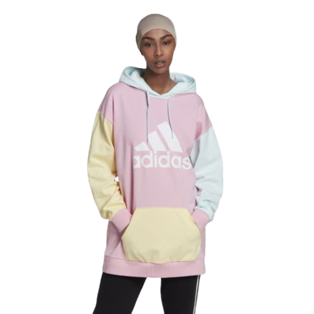 adidas Women's CB FT Hoodie Sweat in a color block design, offering a casual and stylish look with cozy fleece for comfort and warmth.