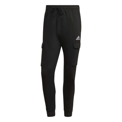 adidas Men's ESSENTIALS FLEECE REGULAR TAPERED CARGO PANTS , HL2232, Black / White
