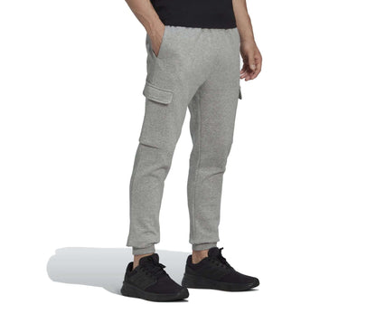 adidas Men's ESSENTIALS FLEECE REGULAR TAPERED CARGO PANTS , HL2234, Medium Grey Heather / Black