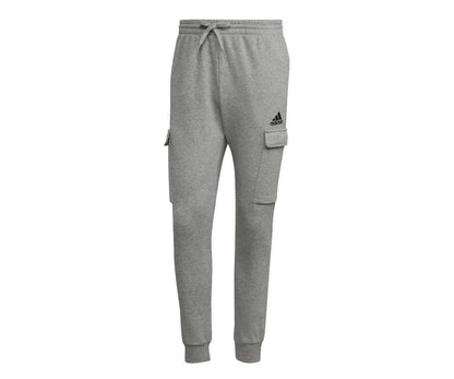 adidas Men's ESSENTIALS FLEECE REGULAR TAPERED CARGO PANTS , HL2234, Medium Grey Heather / Black