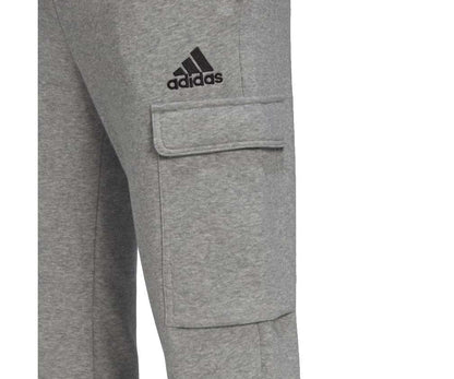 adidas Men's ESSENTIALS FLEECE REGULAR TAPERED CARGO PANTS , HL2234, Medium Grey Heather / Black