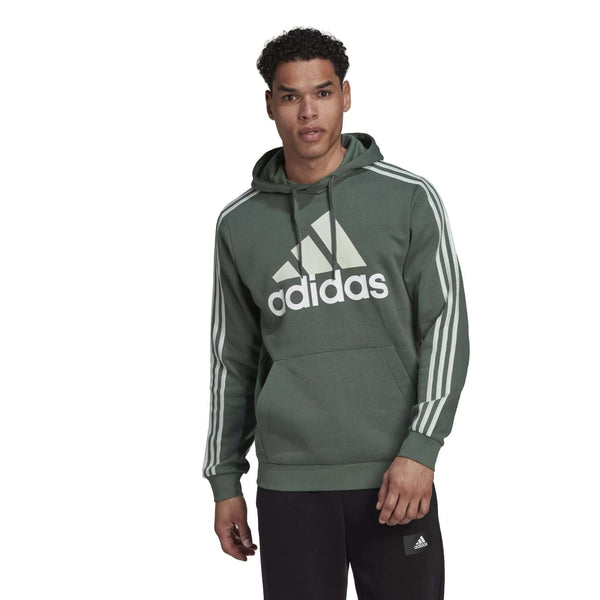 adidas MEN'S ESSENTIALS FLEECE 3-STRIPES LOGO HOODIE , HL2241, Green Oxide / Linen Green