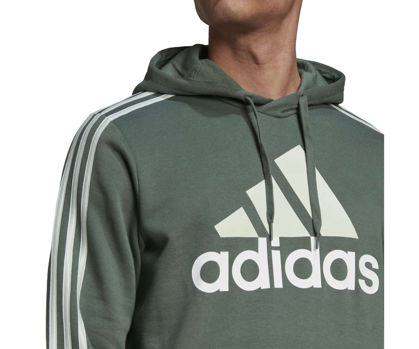 adidas MEN'S ESSENTIALS FLEECE 3-STRIPES LOGO HOODIE , HL2241, Green Oxide / Linen Green