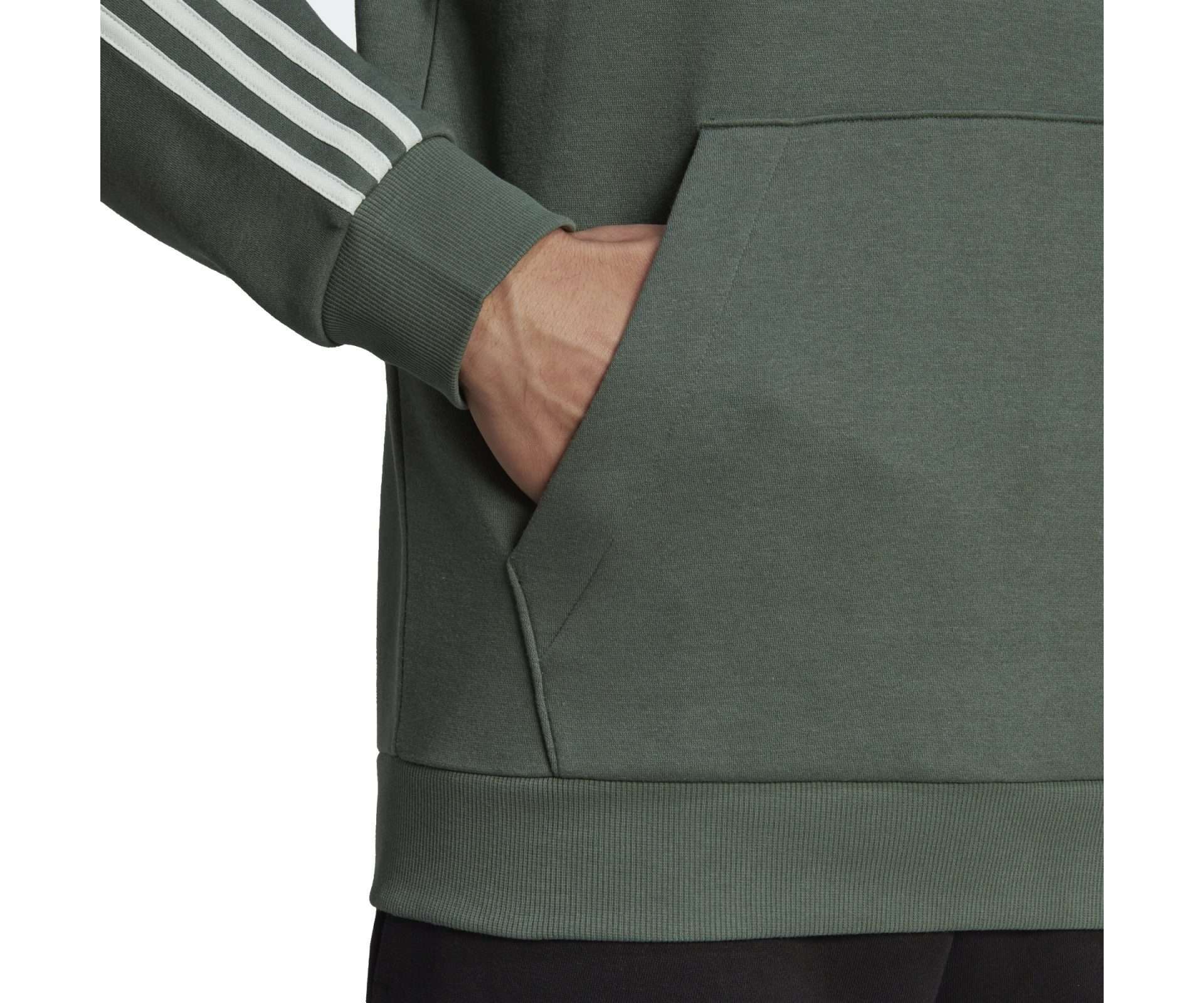 adidas MEN'S ESSENTIALS FLEECE 3-STRIPES LOGO HOODIE , HL2241, Green Oxide / Linen Green