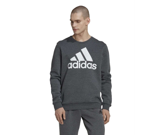 adidas Men's ESSENTIALS BIG LOGO SWEATSHIRT ,HL2295, Dark Grey Heather / White