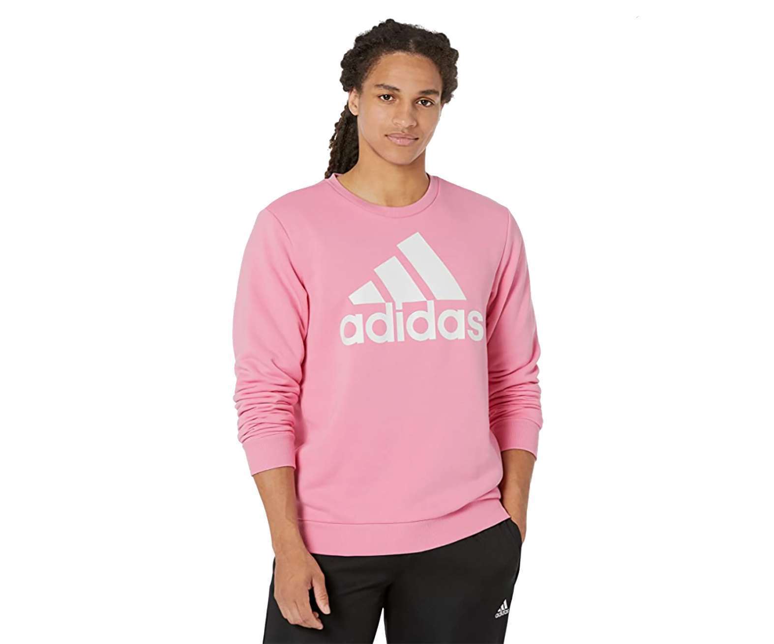 adidas Men's Essentials Big Logo Fleece Sweatshirt , HL2305, Bliss Pink/White