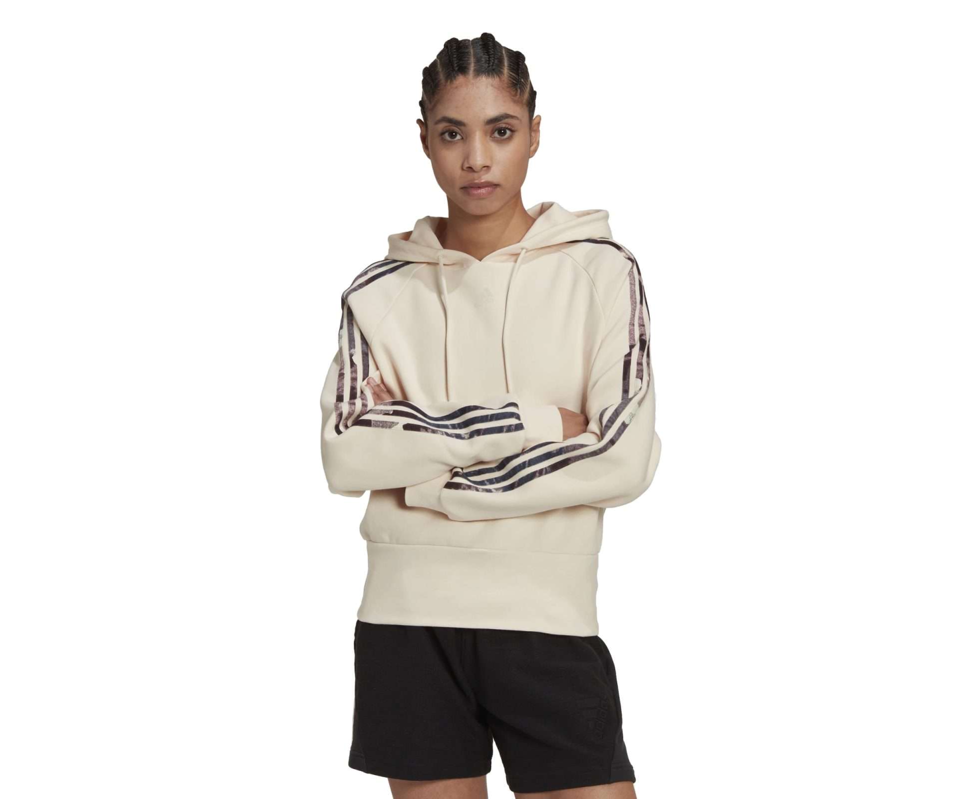 adidas WOMEN'S ESSENTIALS 2 ALLOVER PRINT HOODIE , HM5278, Ecru Tint / Multicolor / Purple Met.