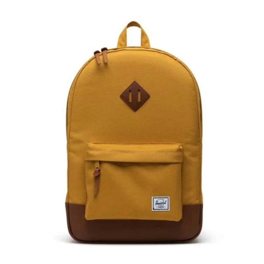 Herschel Heritage backpack with a classic design, front zip pocket, and signature diamond detail, suitable for everyday carry.
