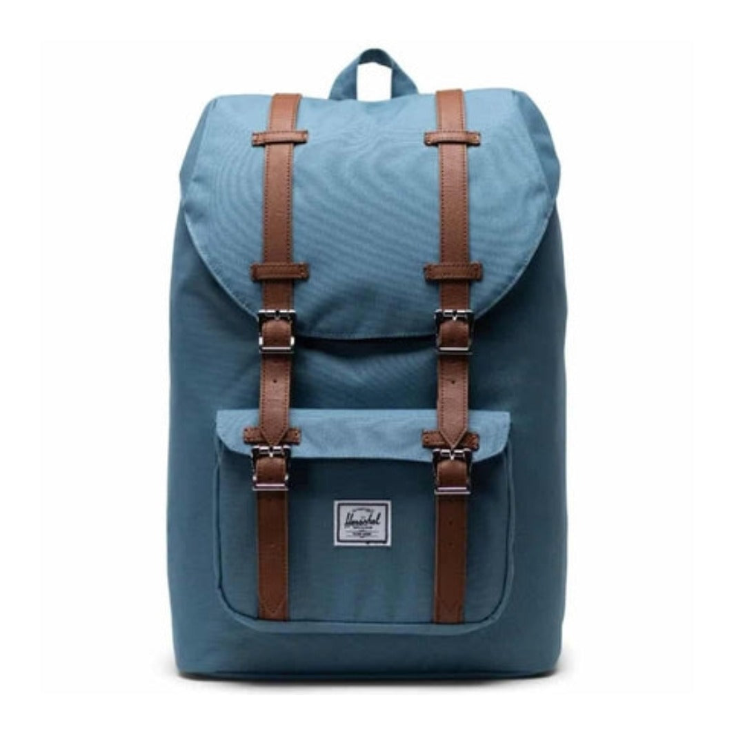 Herschel Little America backpack featuring a classic mountaineering design, drawcord closure, front straps, and a padded laptop compartment for everyday use.
