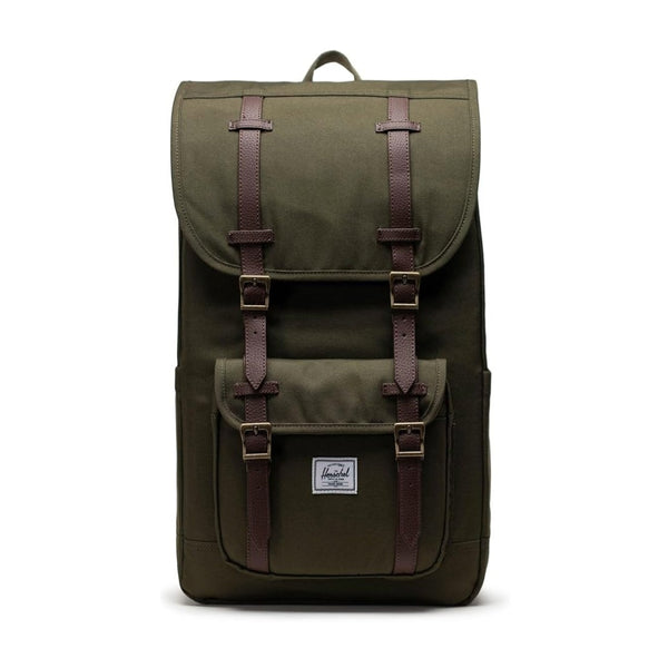 Herschel Little America laptop backpack with a classic mountaineering design, drawcord closure, front straps, and padded laptop compartment for everyday use.