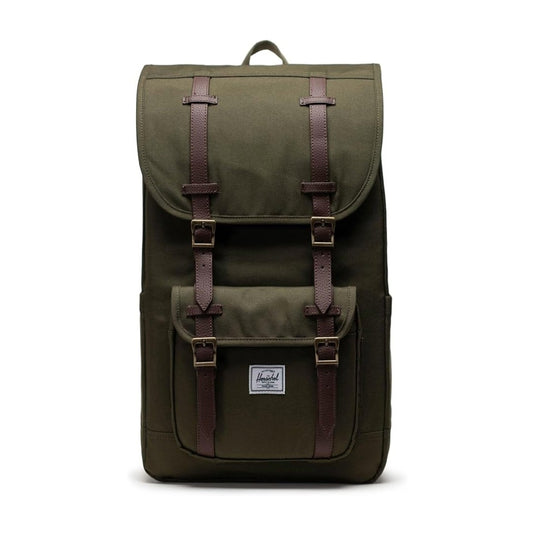 Herschel Little America laptop backpack with a classic mountaineering design, drawcord closure, front straps, and padded laptop compartment for everyday use.