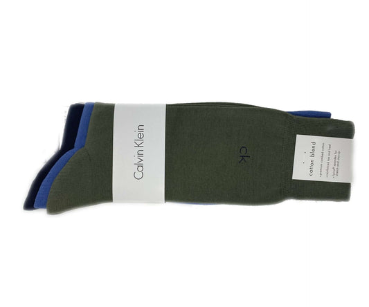 Calvin Klein Men's Combed Cotton Blend Dress Socks 3 pack A91219-NE9 Olive, Light Blue, Navy Blue