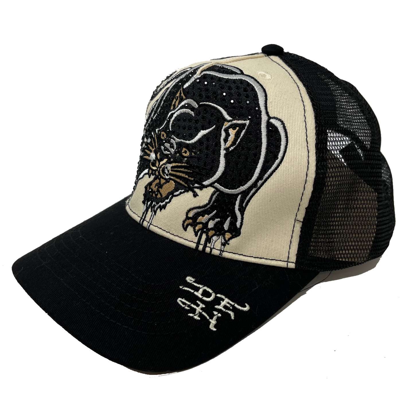Ed Hardy Panther Rhine Stone Trucker Hat - Black & White Panther Motif