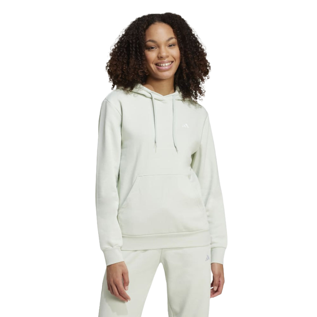 adidas Women's Essentials Small Logo Feel Cozy Hoodie in a relaxed fit, perfect for comfort and style.