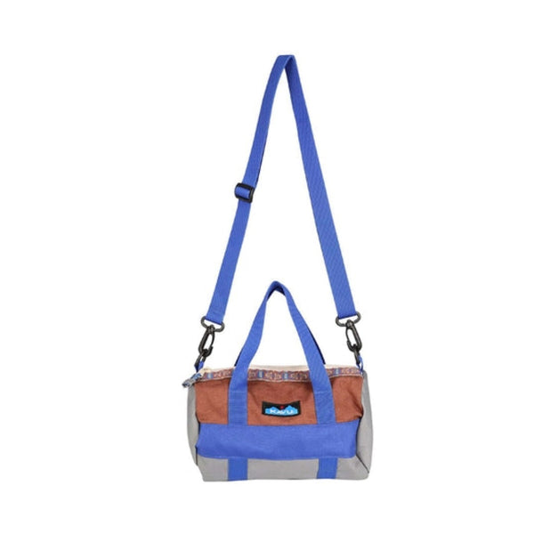 Compact mini duffle crossbody bag featuring an adjustable shoulder strap, zippered main compartment, multiple organizational pockets, and a lightweight design for everyday carry