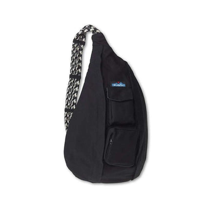 Crossbody sling bag featuring a rope shoulder strap, multiple zippered compartments, and a compact hands-free design for travel, hiking, and everyday carry