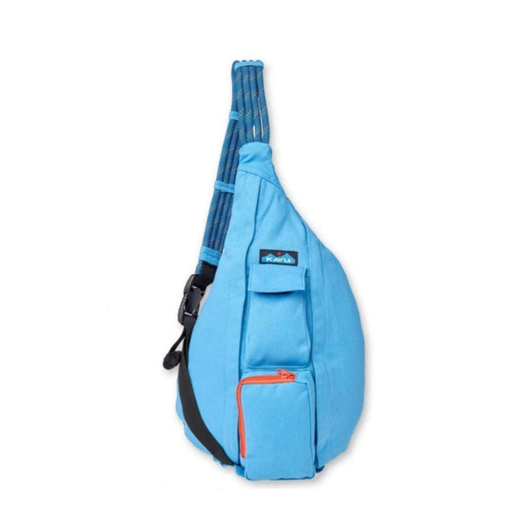 Crossbody sling bag featuring a rope shoulder strap, multiple zippered compartments, and a compact hands-free design for travel, hiking, and everyday carry
