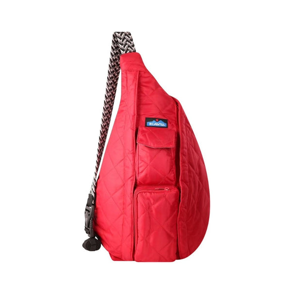 Quilted puffer-style sling bag featuring a rope shoulder strap, multiple zippered compartments, spacious storage, and a lightweight crossbody design for everyday carry