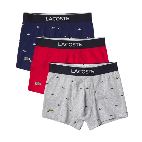 Lacoste Men's Cotton Stretch Mini Croc Print Trunks, 3-pack