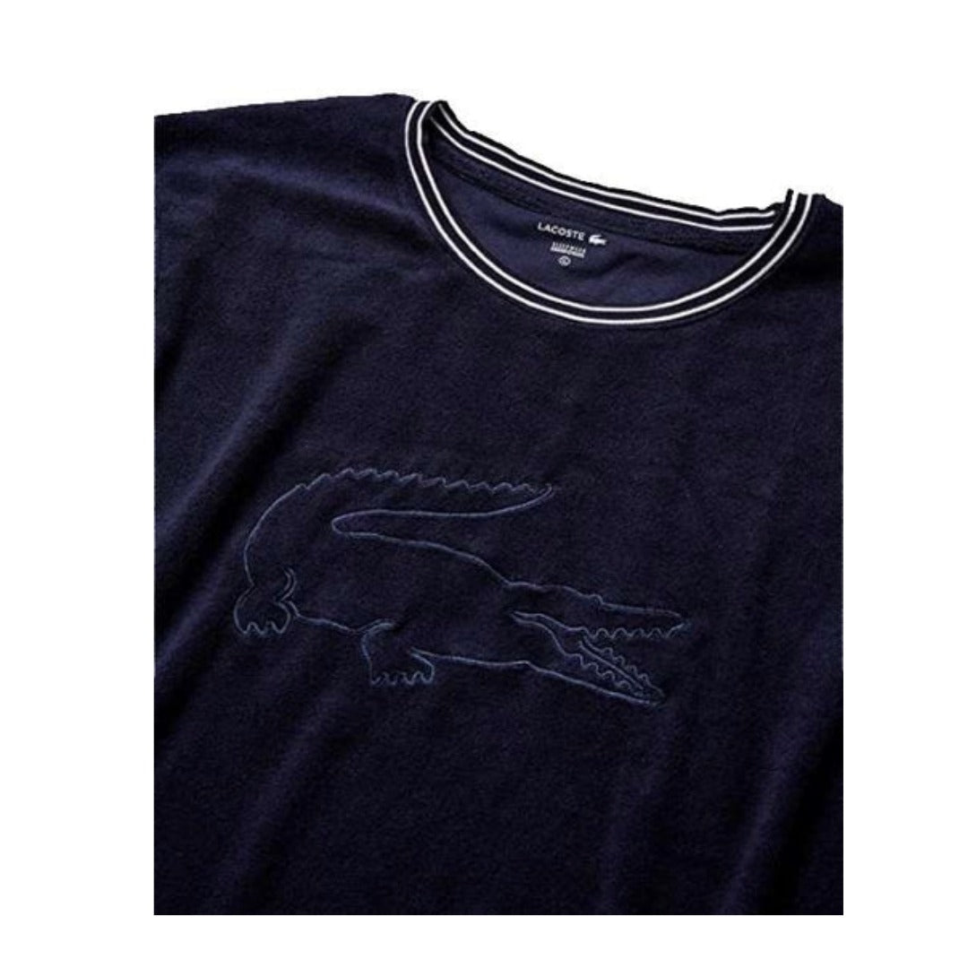 Lacoste Men's Long Sleeve Crewneck Shower Terry Pullover Lounge Sweatshirt - Night Sky Blue