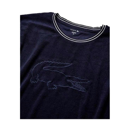 Lacoste Men's Long Sleeve Crewneck Shower Terry Pullover Lounge Sweatshirt - Night Sky Blue