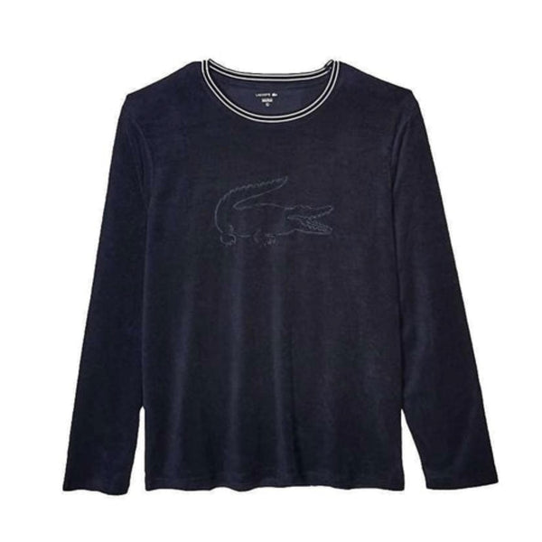 Lacoste men’s crewneck sweatshirt made from soft terry fabric, featuring long sleeves, ribbed cuffs, and signature crocodile logo for casual comfort.