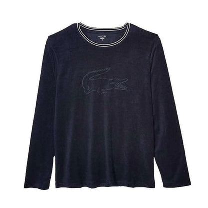 Lacoste men’s crewneck sweatshirt made from soft terry fabric, featuring long sleeves, ribbed cuffs, and signature crocodile logo for casual comfort.